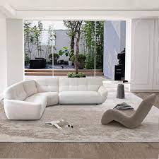 Magic Home 113 In Large Lamb Fabric L Shaped Sofa Modular Corner Sectional Sofa With Tufted Seat Upholstered Beige