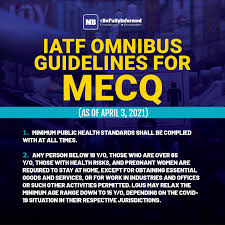Apr 12, 2021 · these are the guidelines imposed under the mecq: Manila Bulletin News On Twitter Read As The Ncr Bubble Area Shifts To The Modified Enhanced Community Quarantine Mecq Here Are The Basic Protocols Based On The Iatf Omnibus Guidelines For Mecq