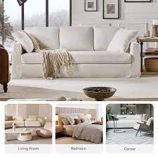 Cedric Modern 85 In Square Arm Polyester Upholstery Rectangle Slipcovered Sofa In White