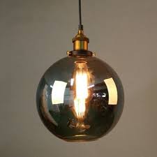 Vintage Loft Style Orb Hanging Light 1 Light Pendant Lamp With Smoke Glass In Polished Brass For Kitchen Susuohome Com