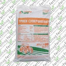 Тройният суперфосфат е високо концентриран фосфорен тор със съдържание на 46% дифосфорен пентаоксид (p2o5). Troen Superfosfat 25kg