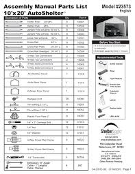 embly manual parts list 10 x20