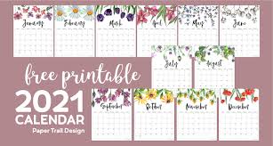 Two months per page printable calendar. 2021 Free Printable Calendar Floral Paper Trail Design