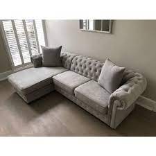 chesterfield velour fabric corner sofa