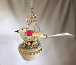 1950s vintage glass bird on nest czech