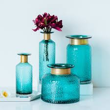 Blue Glass Flower Vase Home Decor