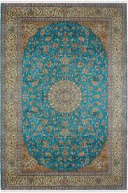 turquoise persian kashan pure silk rug