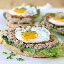 open face tuna salad and egg sandwich