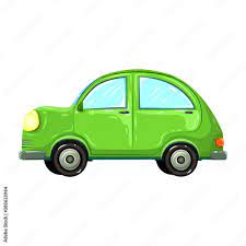Vector illustration of colorful green car isolated on white background.  hatchback green car side view. comic, or cartoon auto. beetle green car in  retro style. drawn eco friendly traveler car. Stock Vector |