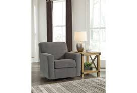 End tables & accent tables Ashley Furniture Alcona 9831042 Swivel Glider Accent Chair In Gray Fabric Efo Furniture Outlet Upholstered Chairs