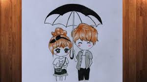 cute couple cartoon drawing with