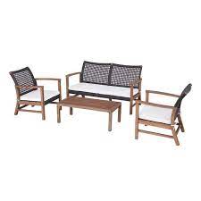 Hampton Bay Clover Cay 4 Piece Wicker Outdoor Patio Conversation Seating Set With Off White Cushions