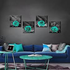teal wall art roses picture canvas