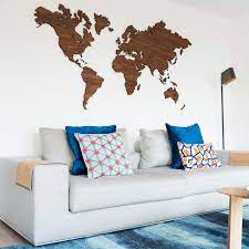 Wooden World Map Wall Art Walnut