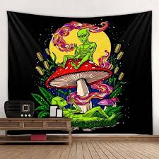 Trippy Cool Alien Mushroom Tapestry