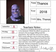 Once you've covered all the grades, photocopy your report card. Found Thanos S Report Card And Wow Is It Bad Upvengersinitiative