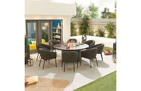 8 Seat Round Dining Set With Firepit Table