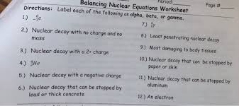 Balancing Nuclear Equations Worksheet