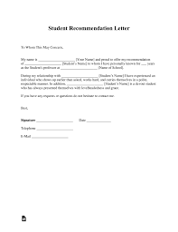 Free Student Recommendation Letter Template With Samples Pdf