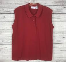 Bobbie Brooks Womens Dark Crimson Sleeveless Polo Shirt Top