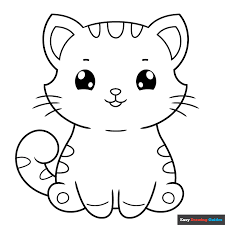cute cartoon cat coloring page easy