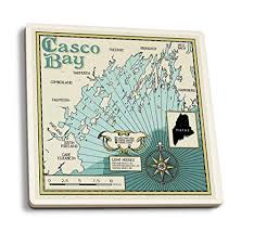 Lantern Press Casco Bay Maine Nautical Chart Set Of 4 Ceramic Coasters Cork Backed Absorbent