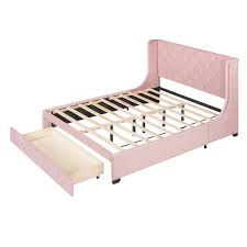 Pink Queen Size Storage Bed Velvet