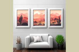 3 Boho Southwest Desert Sunset Wall Art