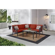 Hampton Bay Harmony Hill 3 Piece Black Steel Outdoor Patio Sectional Sofa With Sunbrella Henna Red Cushions