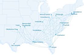 The initial route map shows 39 routes between 16 cities, with tpa, chs, new orleans (msy) in louisiana, and norfolk (orf) in virginia as focus cities. Breeze Sets Initial Routes First Flight Next Week Paxex Aero