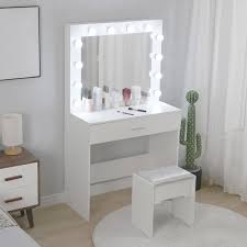 white makeup vanity table set with 12