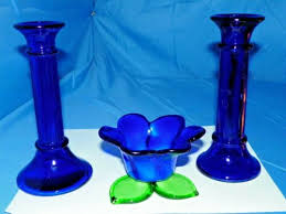 blue cobalt glass tulip votive and two