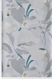 Parcourez notre luxueuse exotica vert gris 30,00 € par rouleau. Papier Peint Oiseaux Tropical Amazonia Bleu Vert De Gris Jaune L Odyssee De Caselio