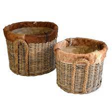 Round Goat Skin Lined Log Basket On