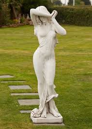 Shy Maiden Nude Stone Garden Statue