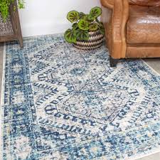 blue oriental distressed vine rug