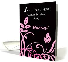 invitation cancer survivor party 1 year cancer free pink black card