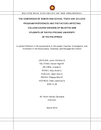 Social science research paper topics on marriage might be among the most relevant nowadays. Pdf The Comparison Of Senior High School Track And College Program Preferences And The Factors Affecting College Course Decision Of Selected Abm Students Of The Polytechnic University Of The Philippines Joven