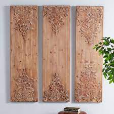 3 Panel Carved Wood Wall Decor