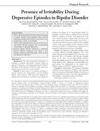 Pdf Presence Of Irritability During Depressive Episodes In