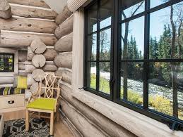 Cabin Living Room With Log Walls