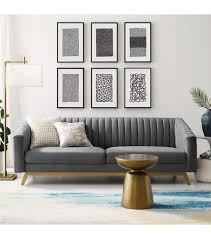 grey velvet vertical channel tufted sofa