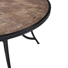 Mondawe Patio Round Aluminum Outdoor Dining Table Ceramic Tile Top Accent Table With Umbrella Hole