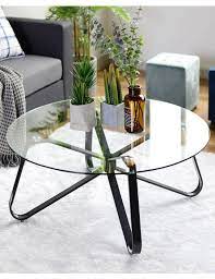 Round Glass Table With Black Legs Sue