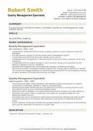 quality management specialist resume