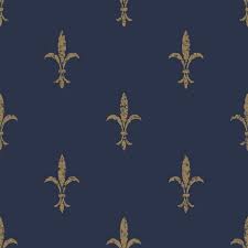 Navy Blue Gold Fleur De Lis Wallpaper