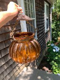 Amber Glass Globe Hanging Light Fixture