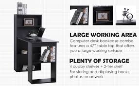 Bookcase desk combo plans design consult? Amazon Com Homcom Modern Compact Computer Desk With 6 Tier Storage Shelves Combo Writing Table Workstation With Bookshelf For Home Office Black Furniture Decor