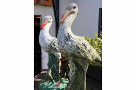 Vintage Painted Concrete Stork Birds