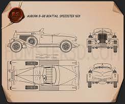After years of building good quality but rather staid cars, e.l. Auburn 8 98 Boattail Speedster 1931 Blueprint Hum3d